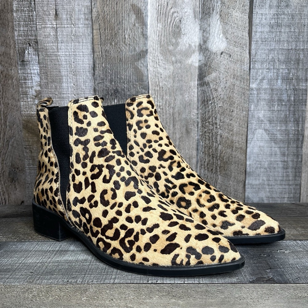 New Womens Steve Madden Jerry Leopard Print Calf Hair Ankle Chelsea Boots Size 8